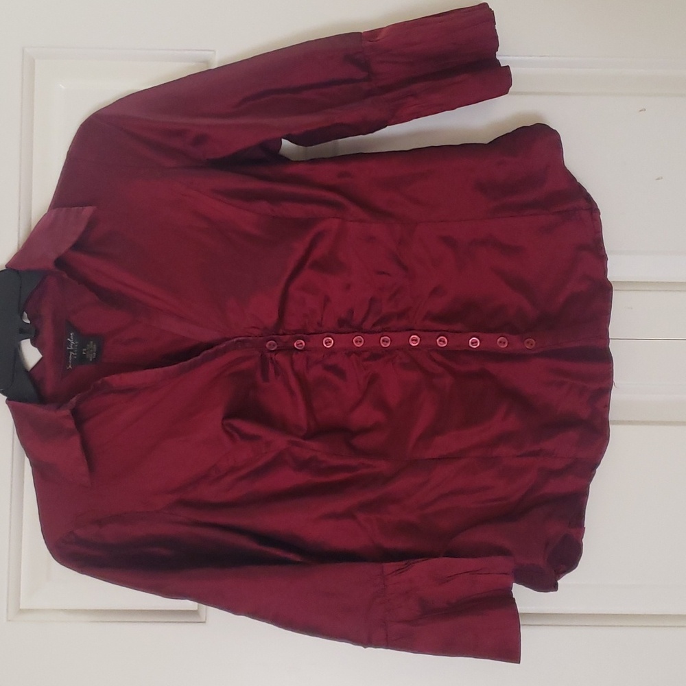 Petite Small, Silk Crimson Blouse